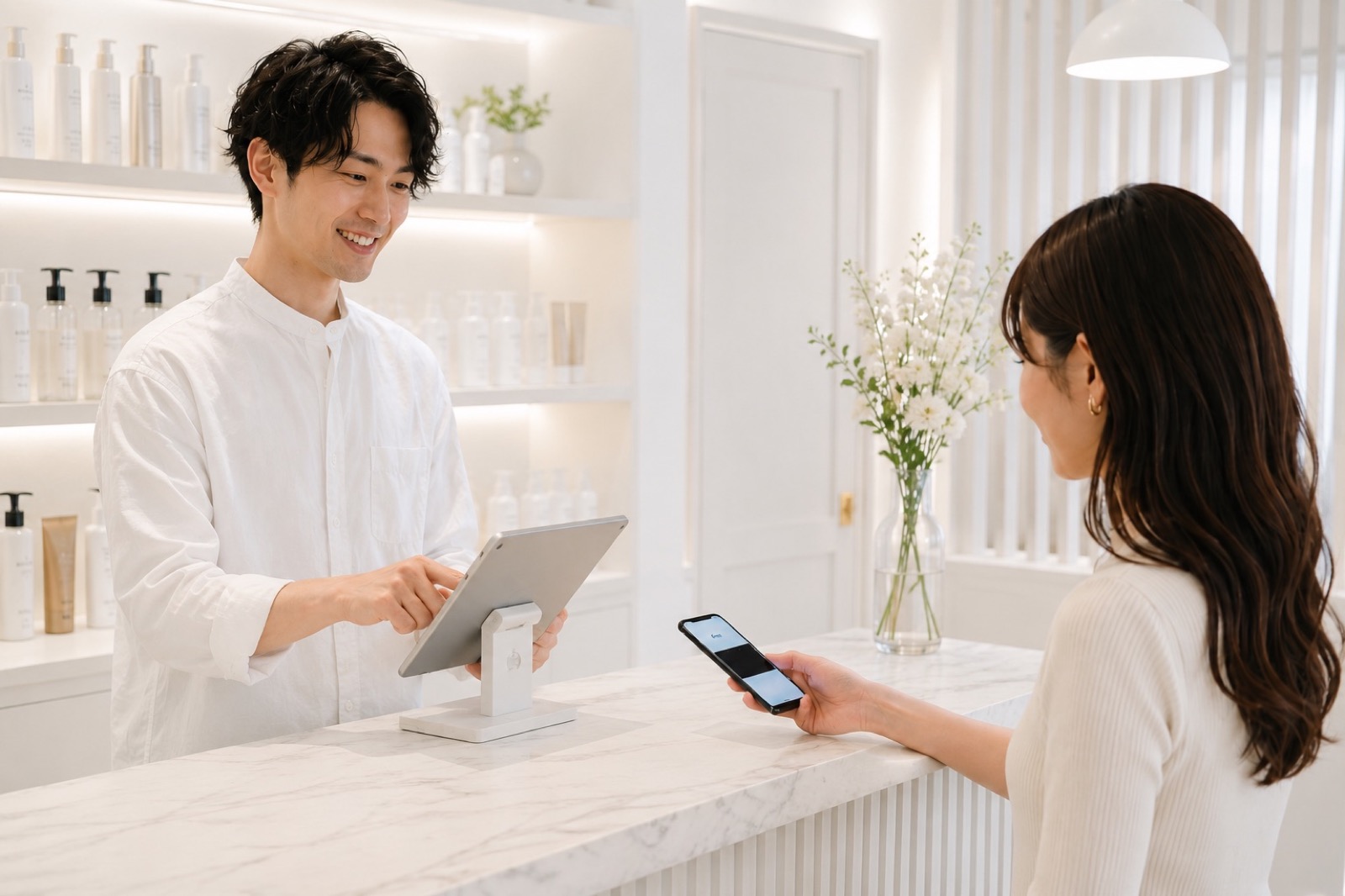 POSシステム：サロンでのタブレット決済・接客の様子